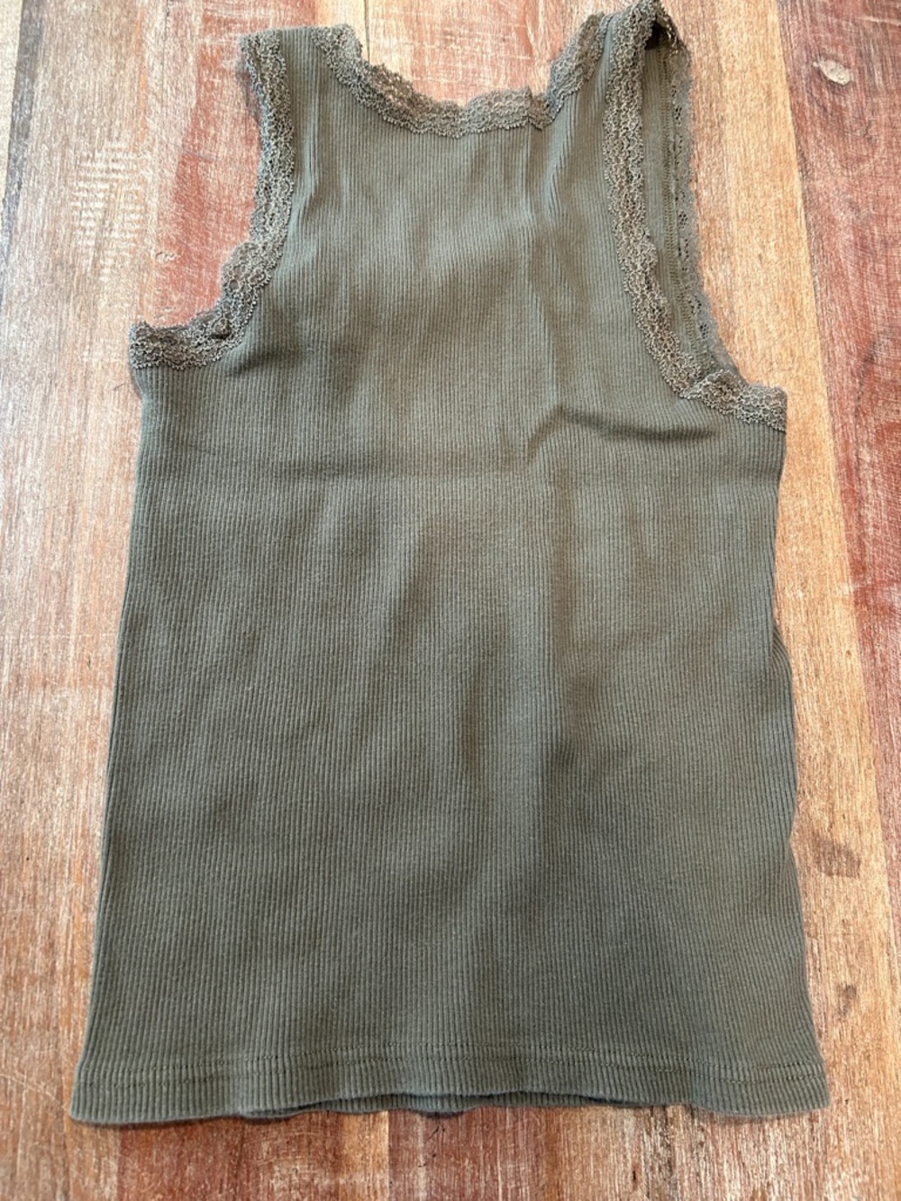Brandy Melville Olive Lace-Trim Ribbed Tank with Black Wing Graphic - Picture 5 of 5
